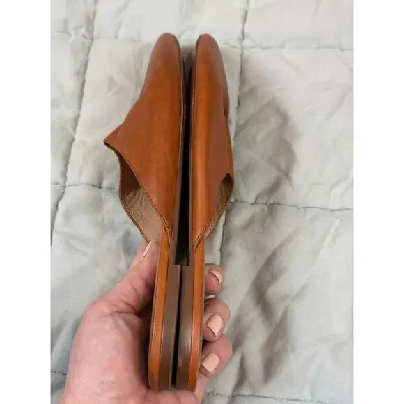 Madewell Camel Leather Remi Flats Mules Slides 9.5 l Brown Tan English Saddle - Picture 7 of 11